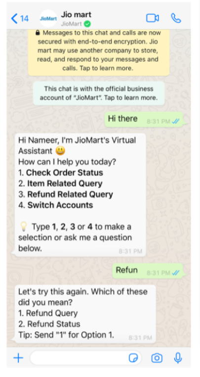 JioMart WhatsApp Bot by Reliance