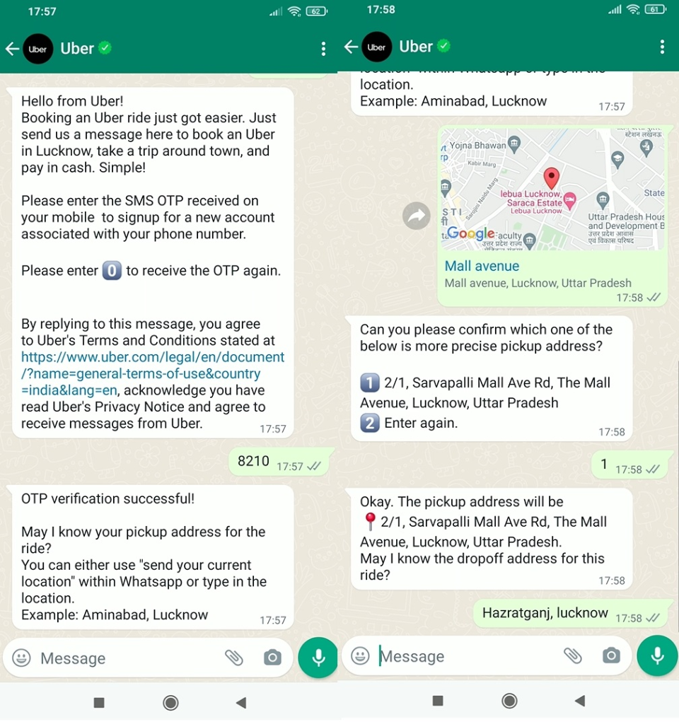 Uber WhatsApp Chatbot