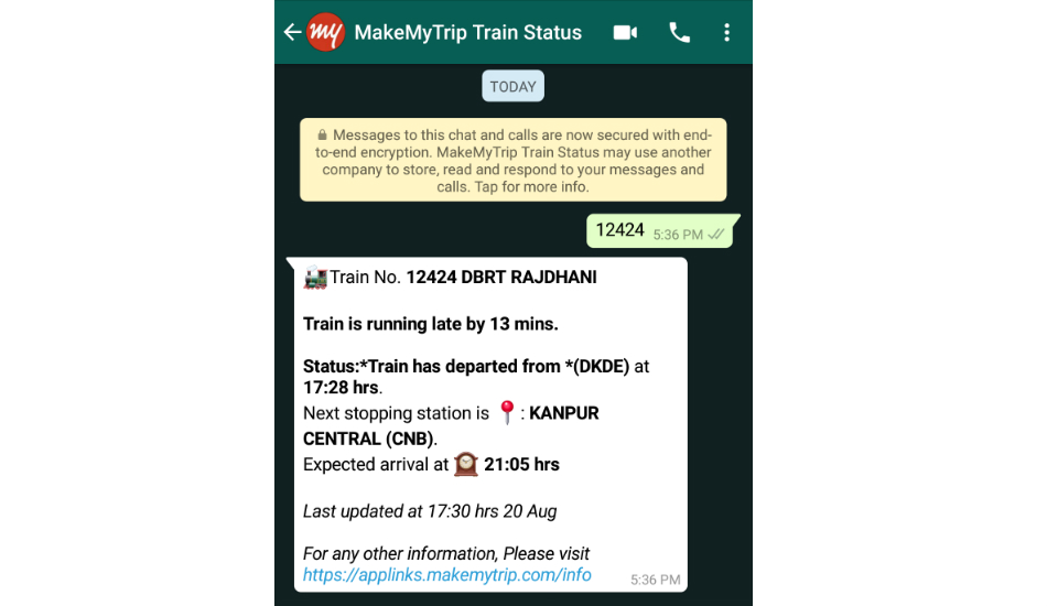 MakeMyTrip WhatsApp Chatbot
